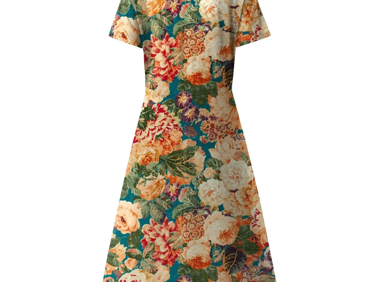 Billede 2 - kjole Blomstret med korte ærmer/medi/Medium-large