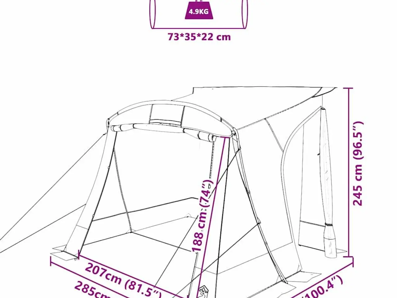 Billede 12 - Bagklapstelt 285 × 255 × 245 cm - blå, vandafvisende taft, 2 døre