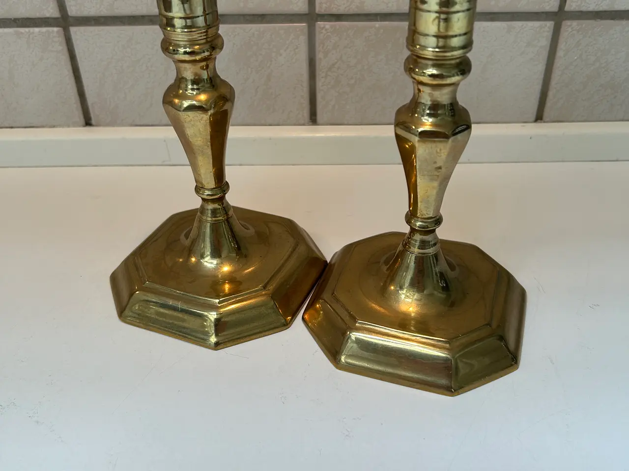 Billede 2 - 2 stk. antikke messing stager