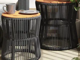 Haveborde sæt á 2 med træplade - polyrattan, sort/brun