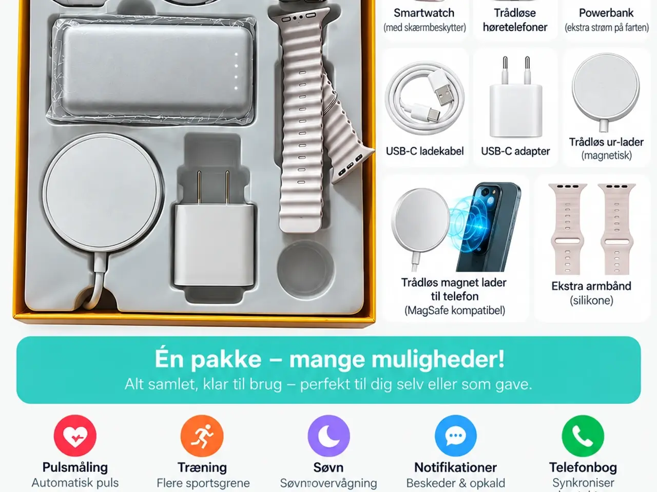 Billede 10 - Komplet 8-i-1 Smartwatch Gavesæt – Alt samlet i en