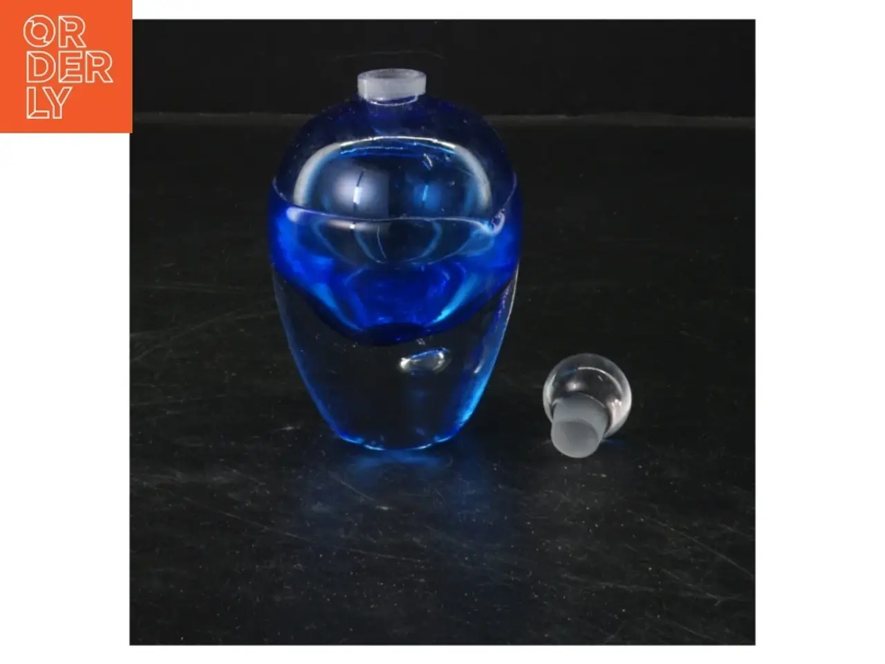 Billede 2 - Blå glasflaske med prop (str. 11x6 cm)