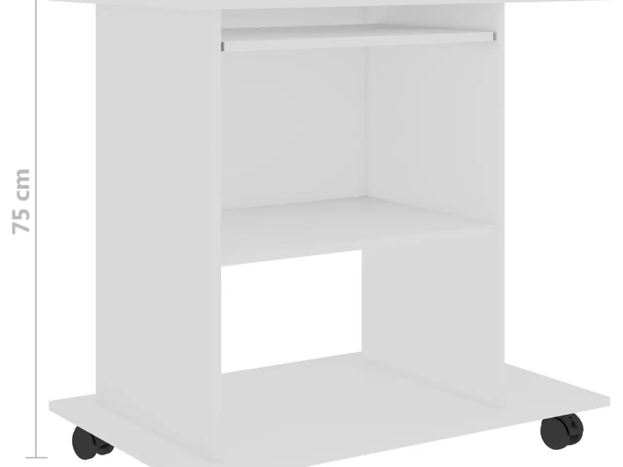 Billede 6 - Computerbord på hjul 80 × 50 × 75 cm - hvid, konstrueret træ