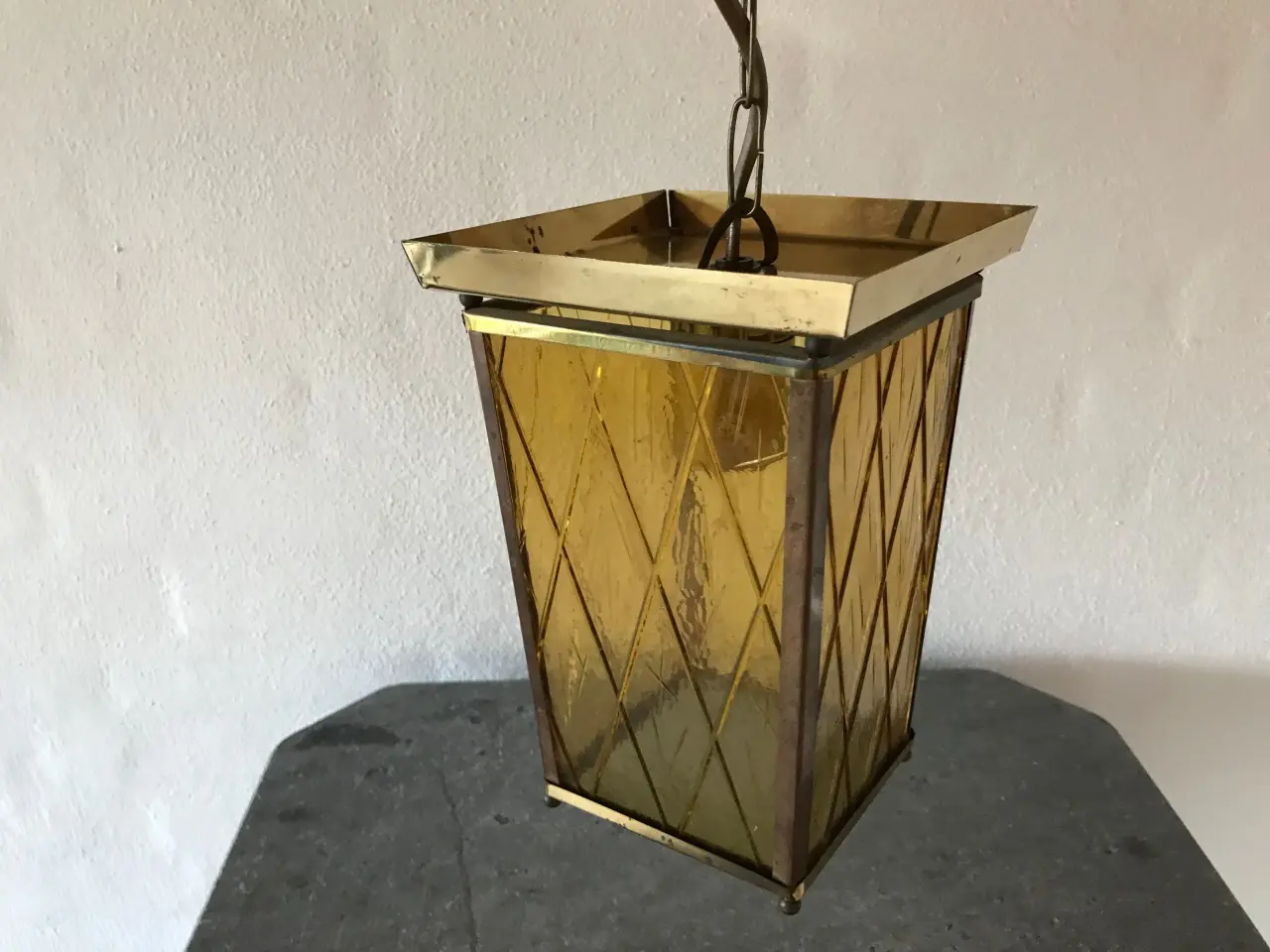 Billede 1 - Retro lampe / lanterne i messing og glas