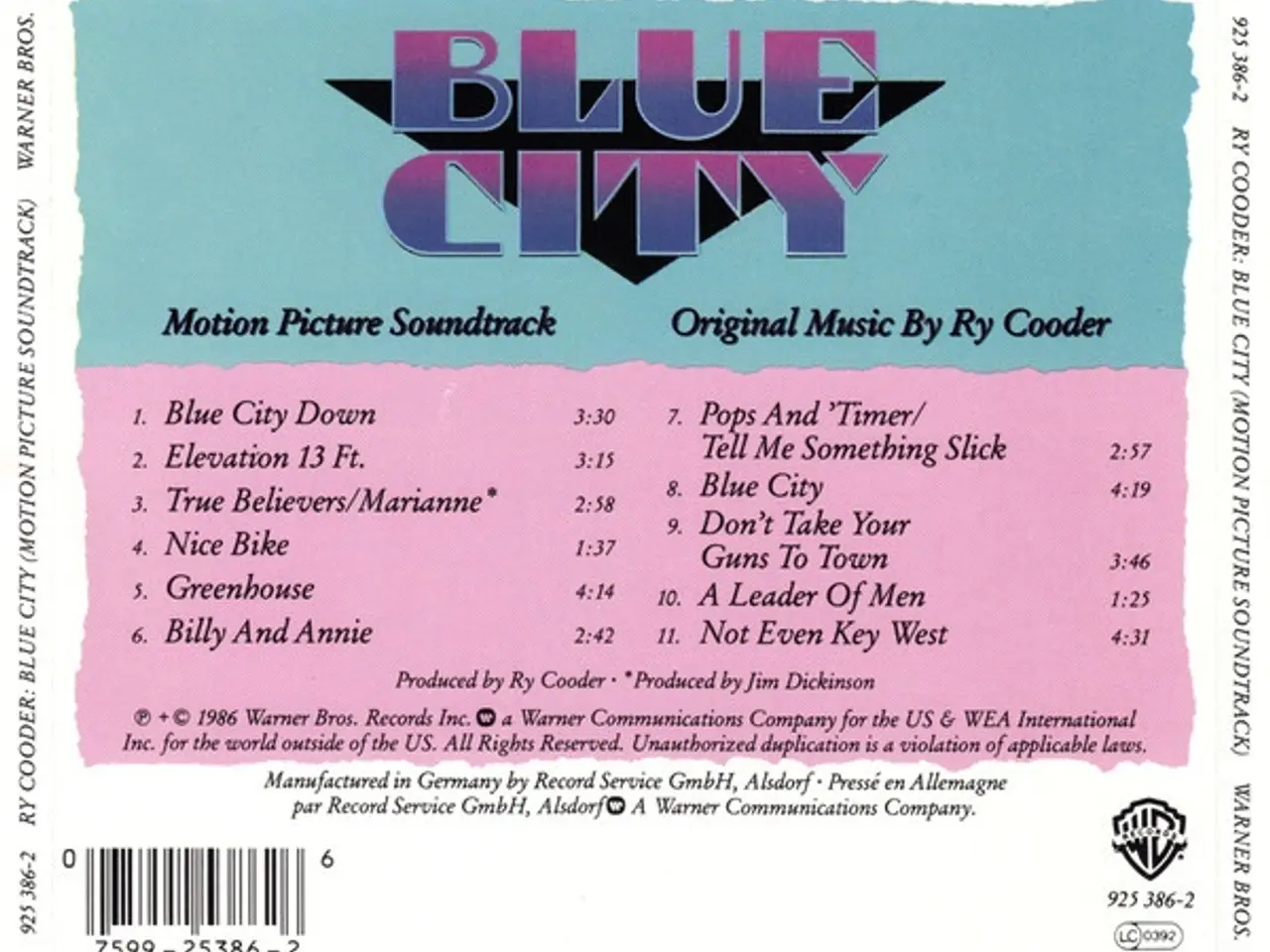 Billede 2 - Ry Cooder – Blue City (Motion Picture… – CD