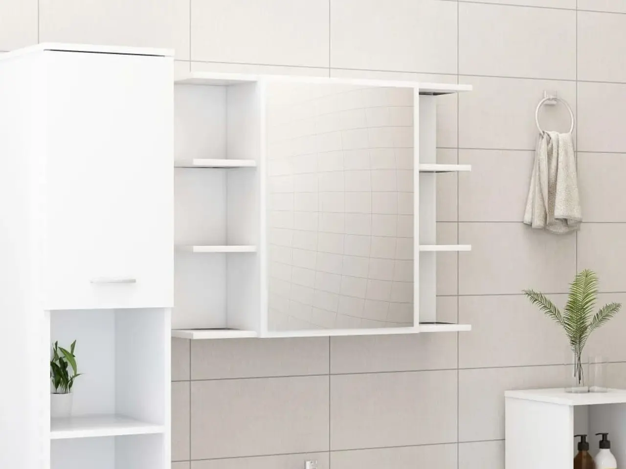 Billede 1 - Badeværelsesskab med spejl 80x20,5x64 cm konstrueret træ hvid