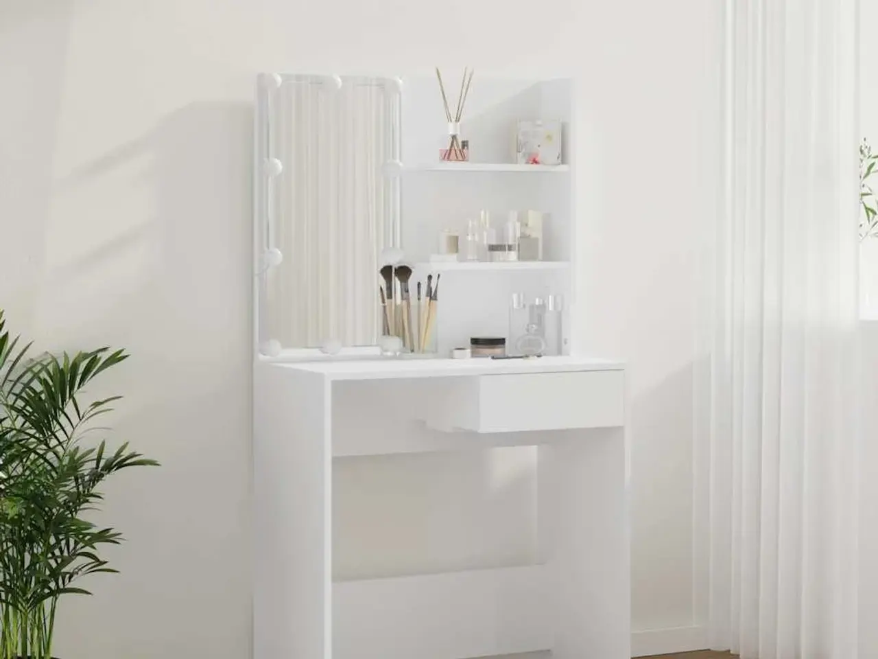 Billede 5 - Makeupbord med LED-lys 74,5 × 40 × 141 cm - hvid