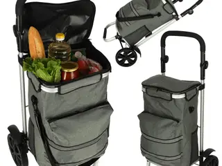 Indkøbsvogn på hjul med stel 100 cm - grå, 40 l