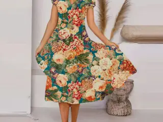 kjole Blomstret med korte ærmer/medi/Medium-large