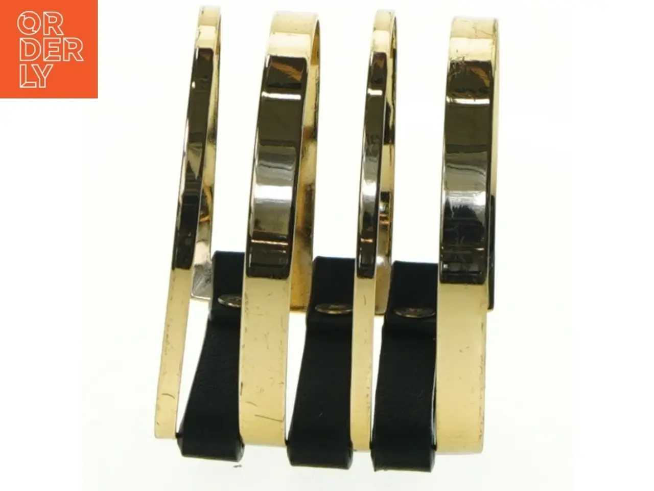 Billede 4 - Gyldent armbånd med sort læder (str. Ø6,5 x, 5 cm )