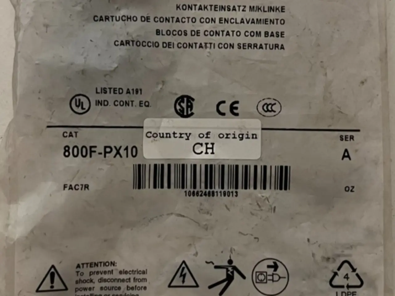 Billede 1 - Allen-Bradley 800F-PX10 Contact Cartridge w/ , A,