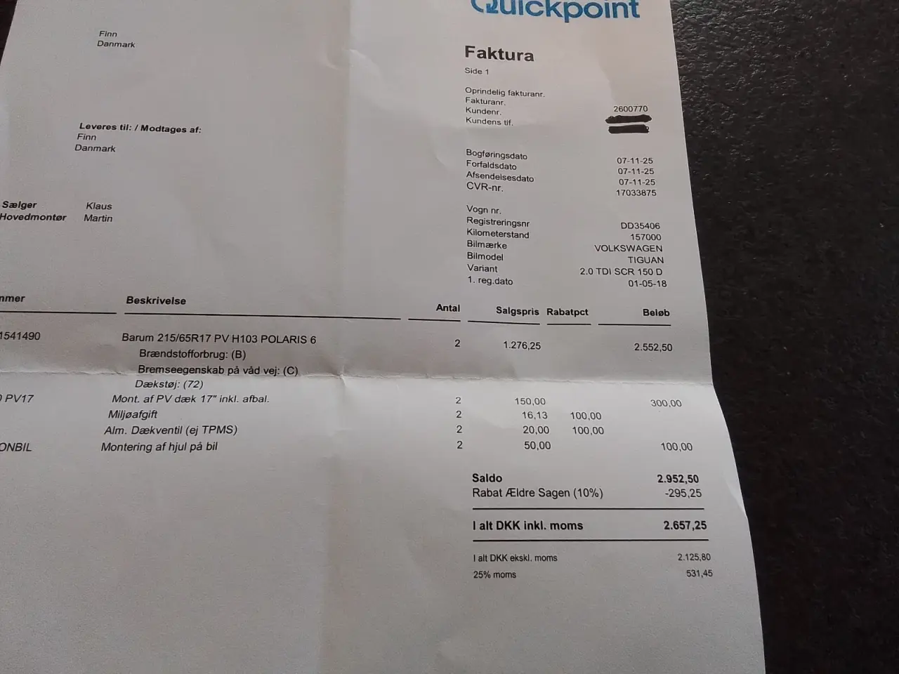 Billede 6 - 215/65R 17 vinterdæk med alufælge