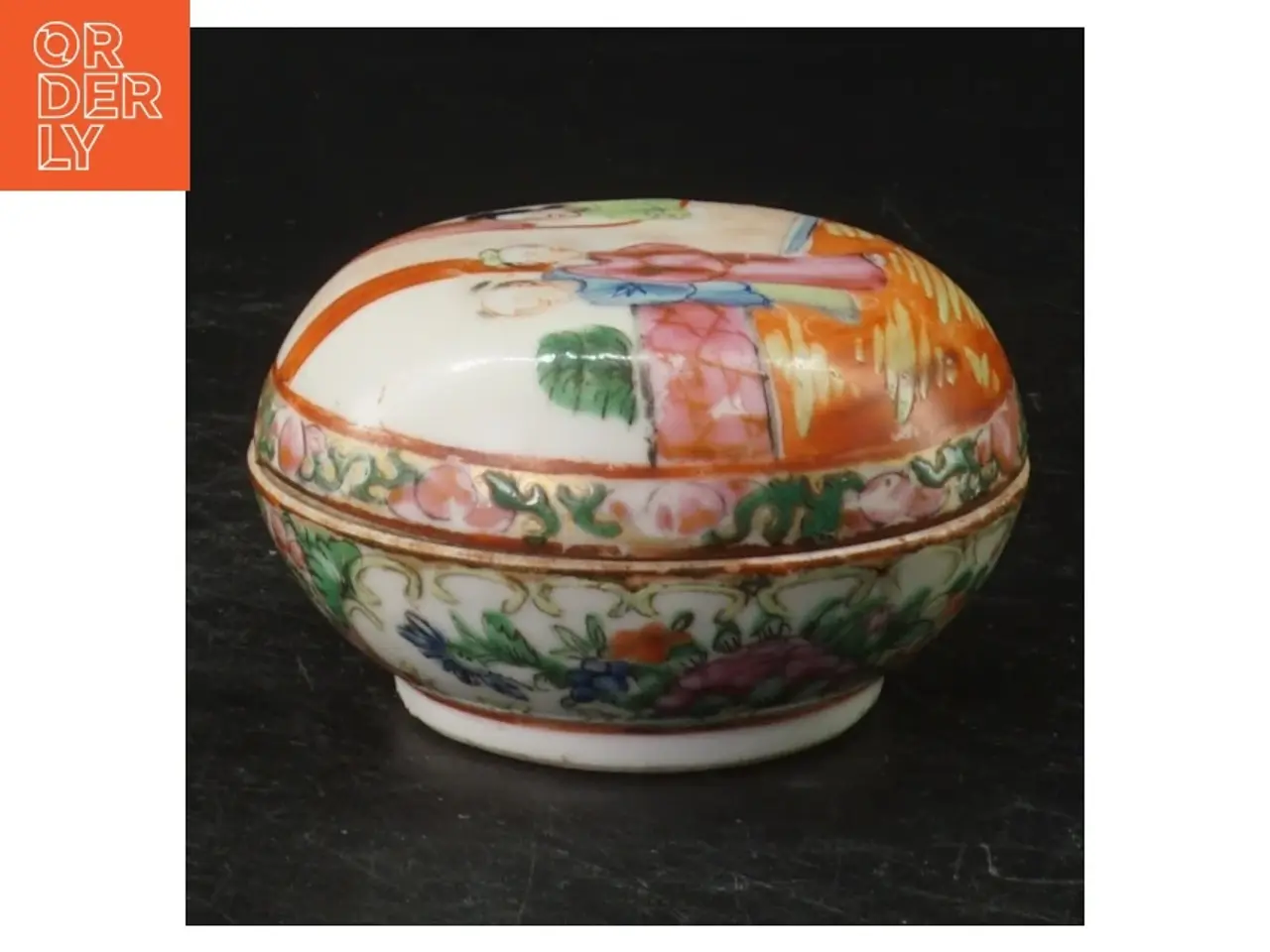 Billede 1 - Håndmalet porcelænsskål med låg (str. Ø. 8 cm)