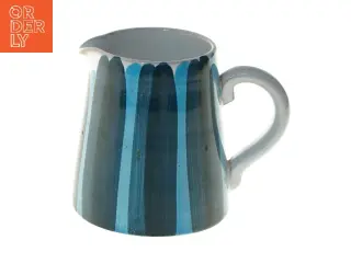 Keramisk kande med blå striber (str. Ø 8 cm længde 11,5 cm)