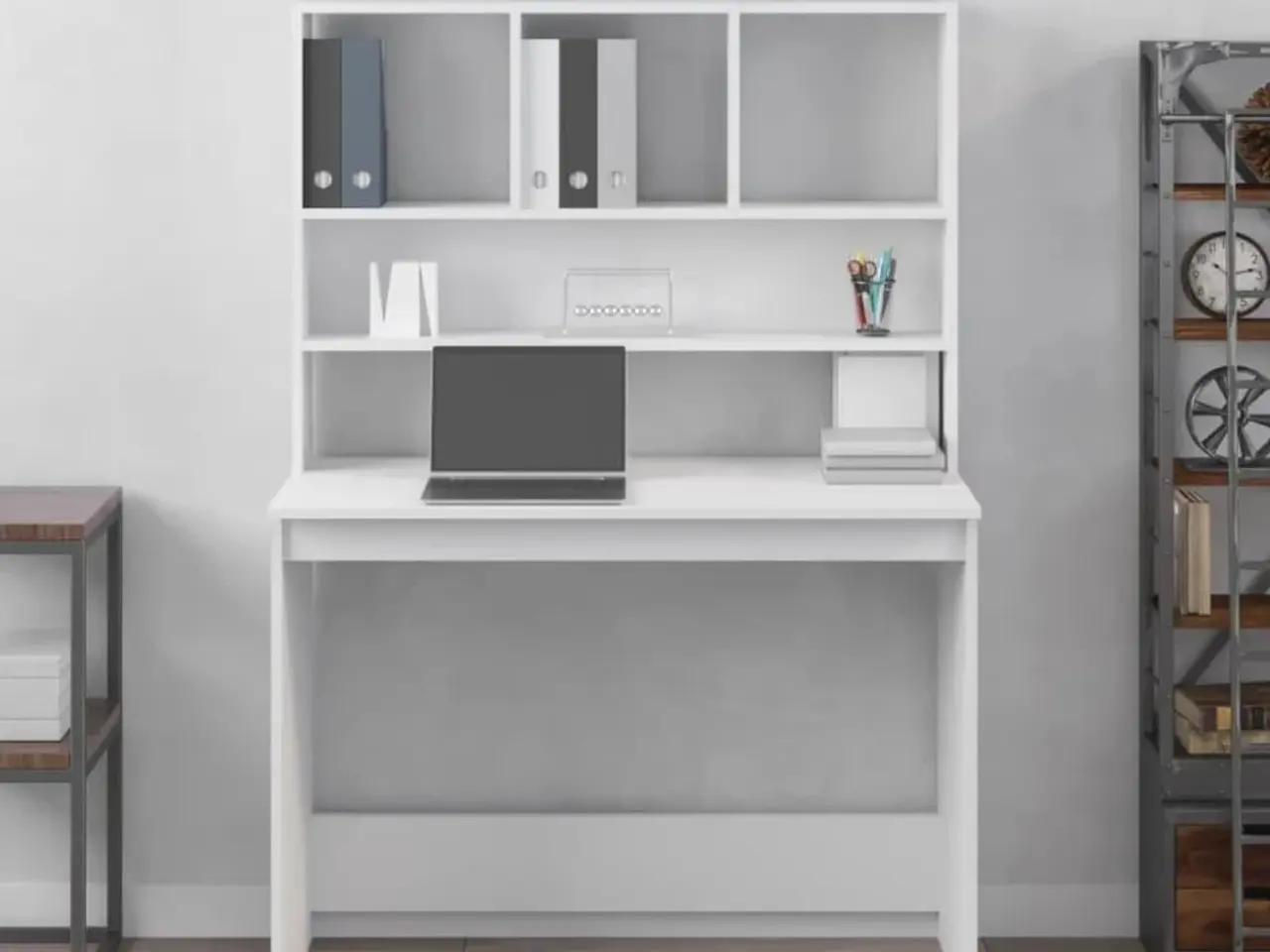 Billede 3 - Skrivebord med hylder 102×45×148 cm - konstrueret træ, hvid
