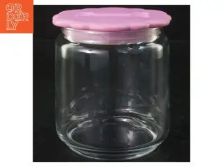 Glasbeholder med lyserødt låg (str. 11 cm)