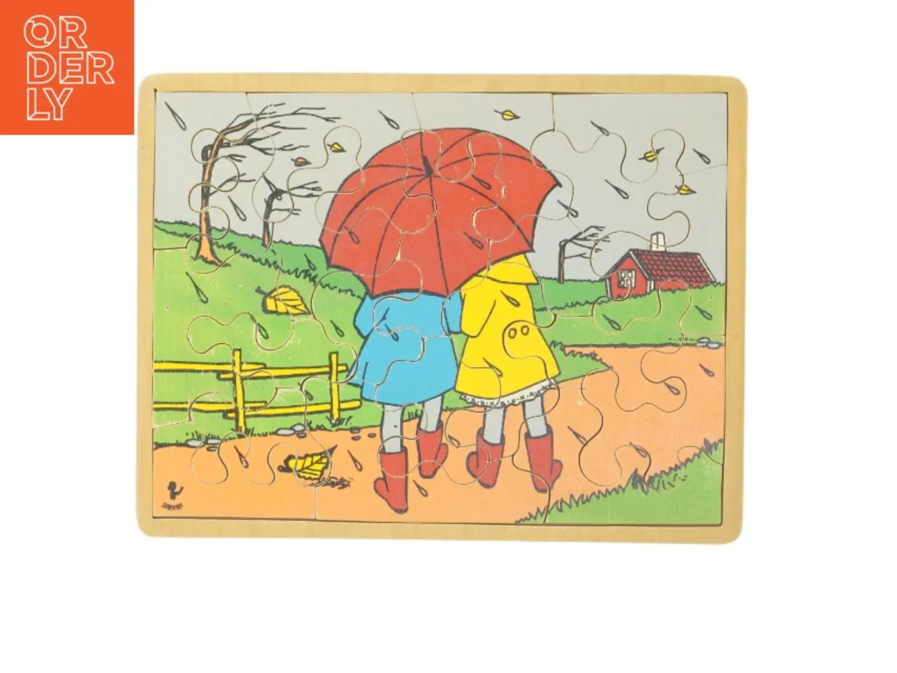 Billede 1 - Træpuslespil med paraplymotiv (str. 30x23 cm)