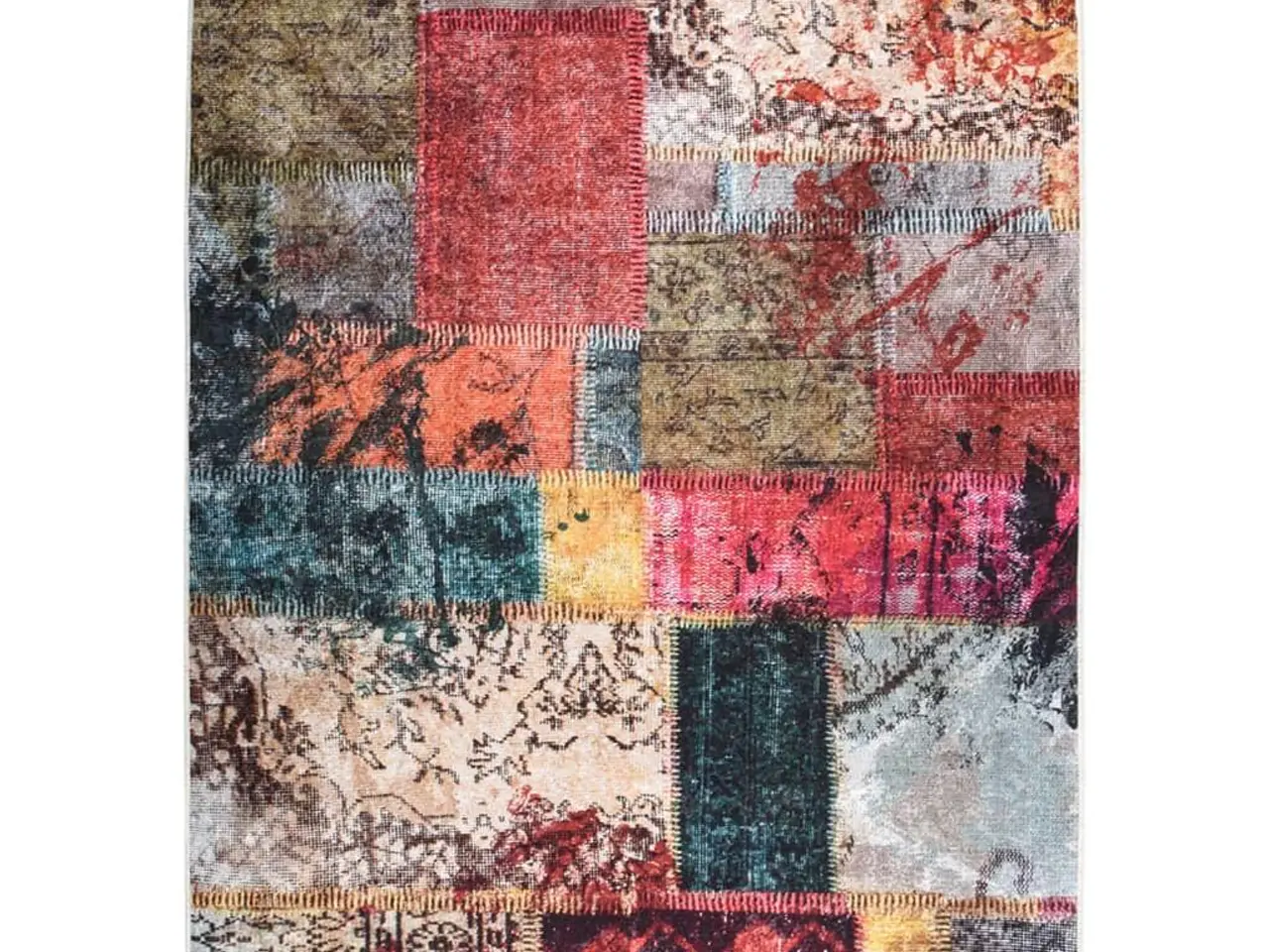 Billede 1 - Gulvtæppe 120x180 cm skridsikkert og vaskbart patchworkdesign
