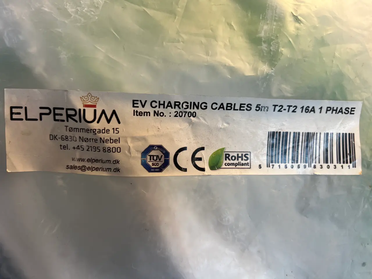 Billede 3 - NYT Ladekabel m/Stik T2-T2 16A 1 fase.
