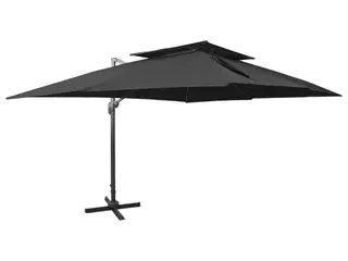 Fritstående haveparasol med dobbelt top - sort 400 × 300 cm