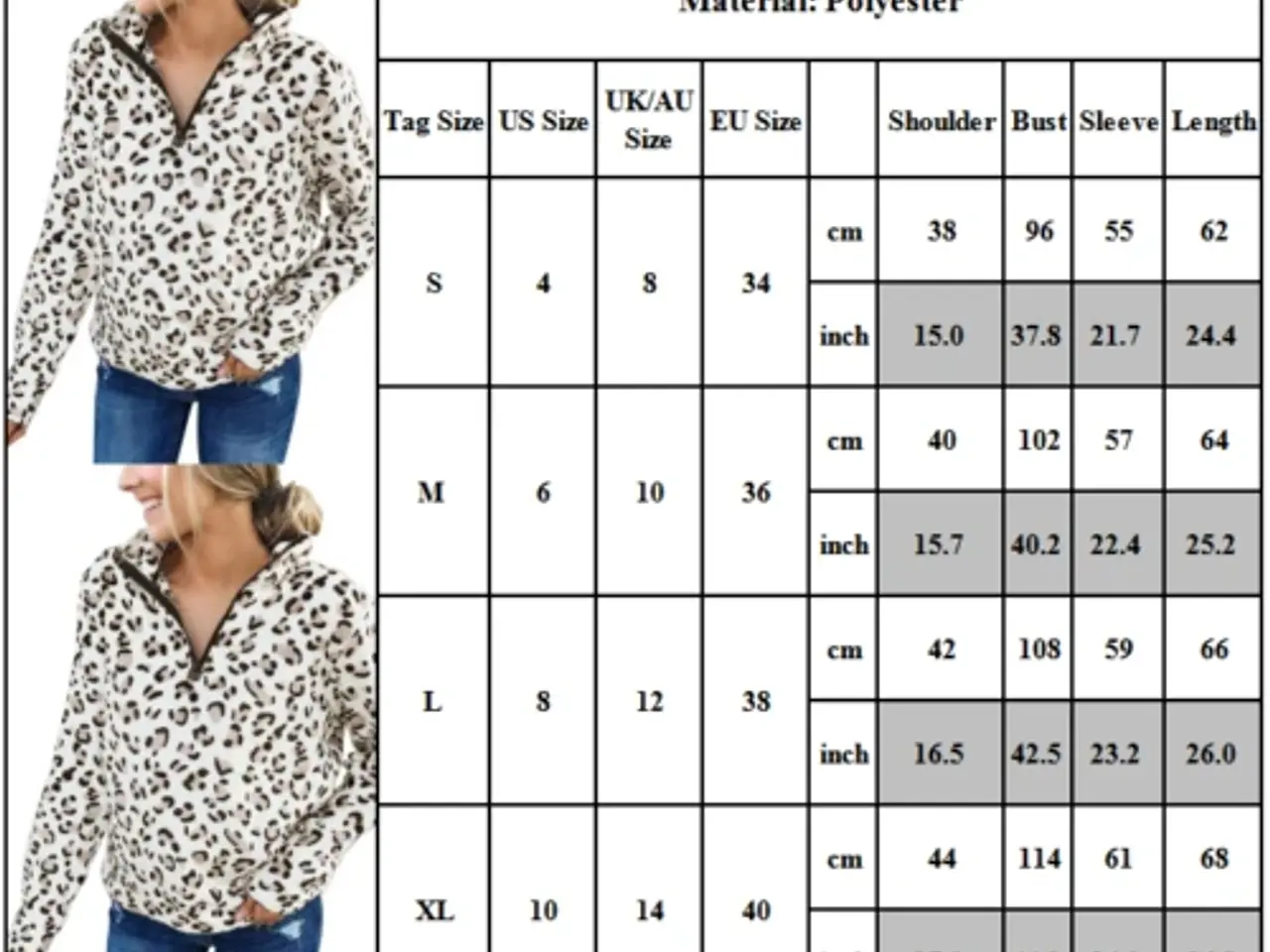 Billede 4 - Trøje m. Leopard print- Fleease /med lynlås.