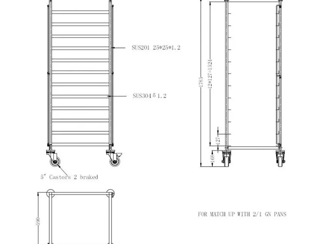 Billede 2 - Robust Stikvogn til 12x GN 2/1 (180kg Total)