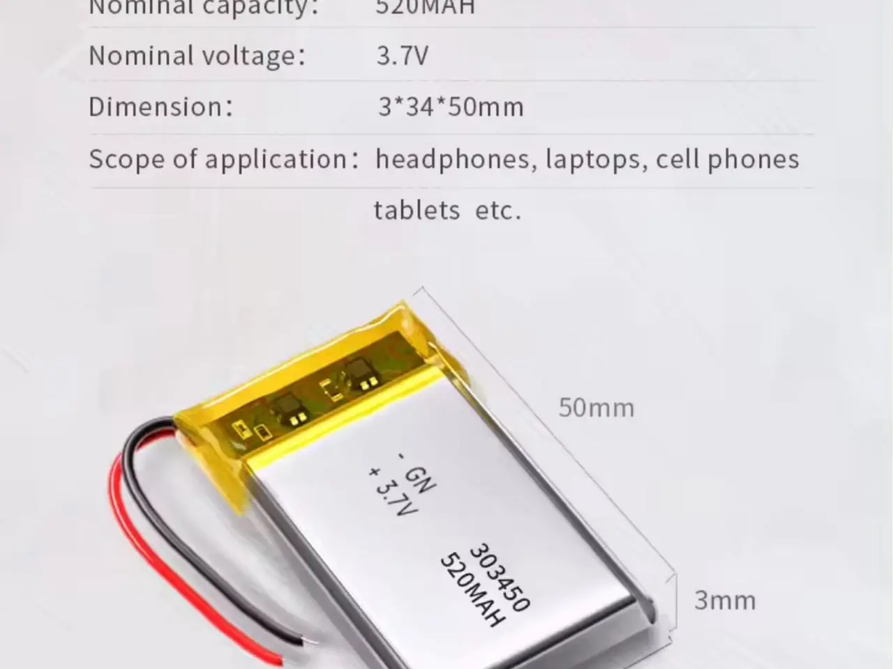 Billede 2 - Batteri til headset 3,7V 520 mAh (303450)