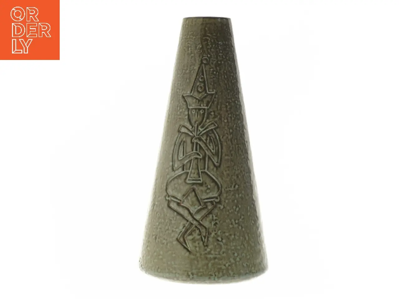 Billede 2 - Brun keramisk vase med reliefmotiv 21 cm (str. 21 cm)