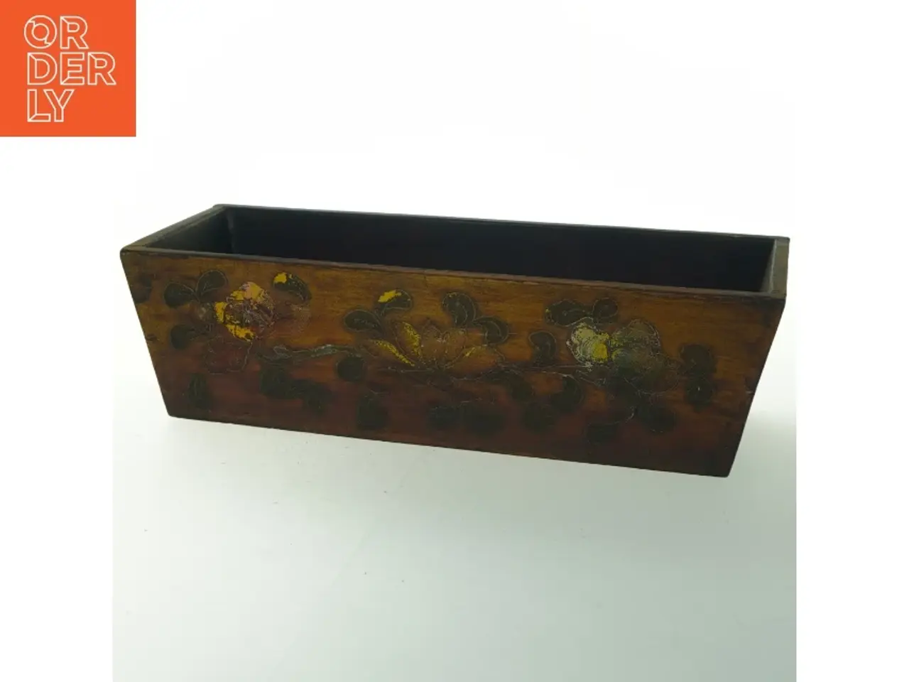 Billede 1 - Antik blomstret træ kasse (str. 34x14 cm)
