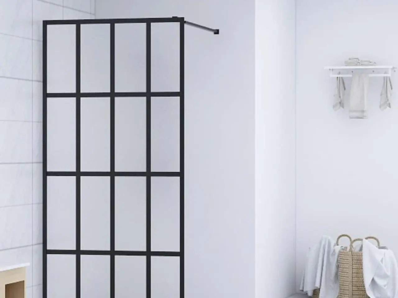 Billede 1 - Bruseafskærmning 80 x 195 cm - matteret hvid/sort