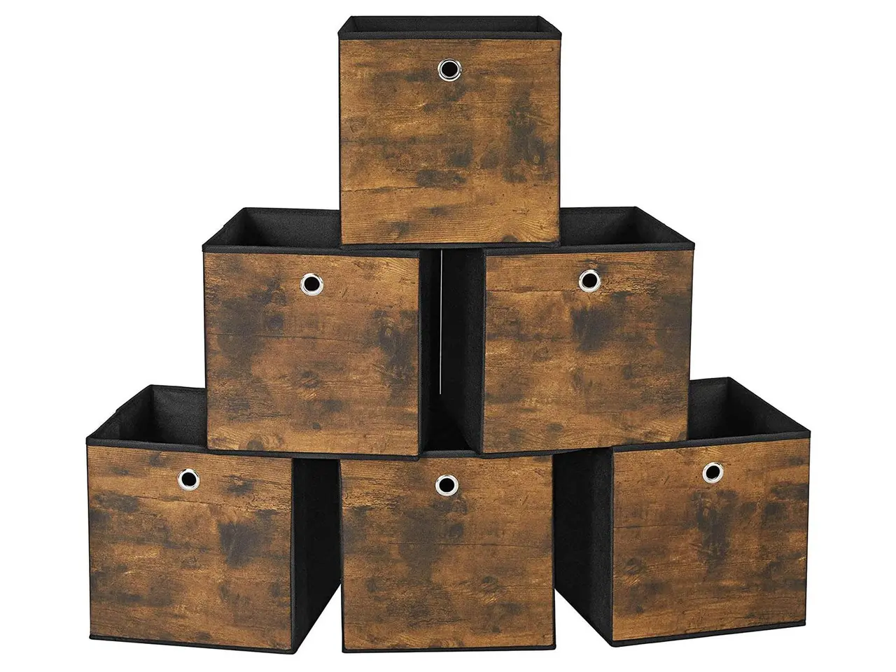 Billede 1 - Foldbare opbevaringskasser 30 x 30 x 30 cm - rustik brun/sort, 6 stk.