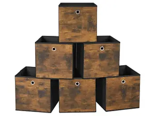Foldbare opbevaringskasser 30 x 30 x 30 cm - rustik brun/sort, 6 stk.
