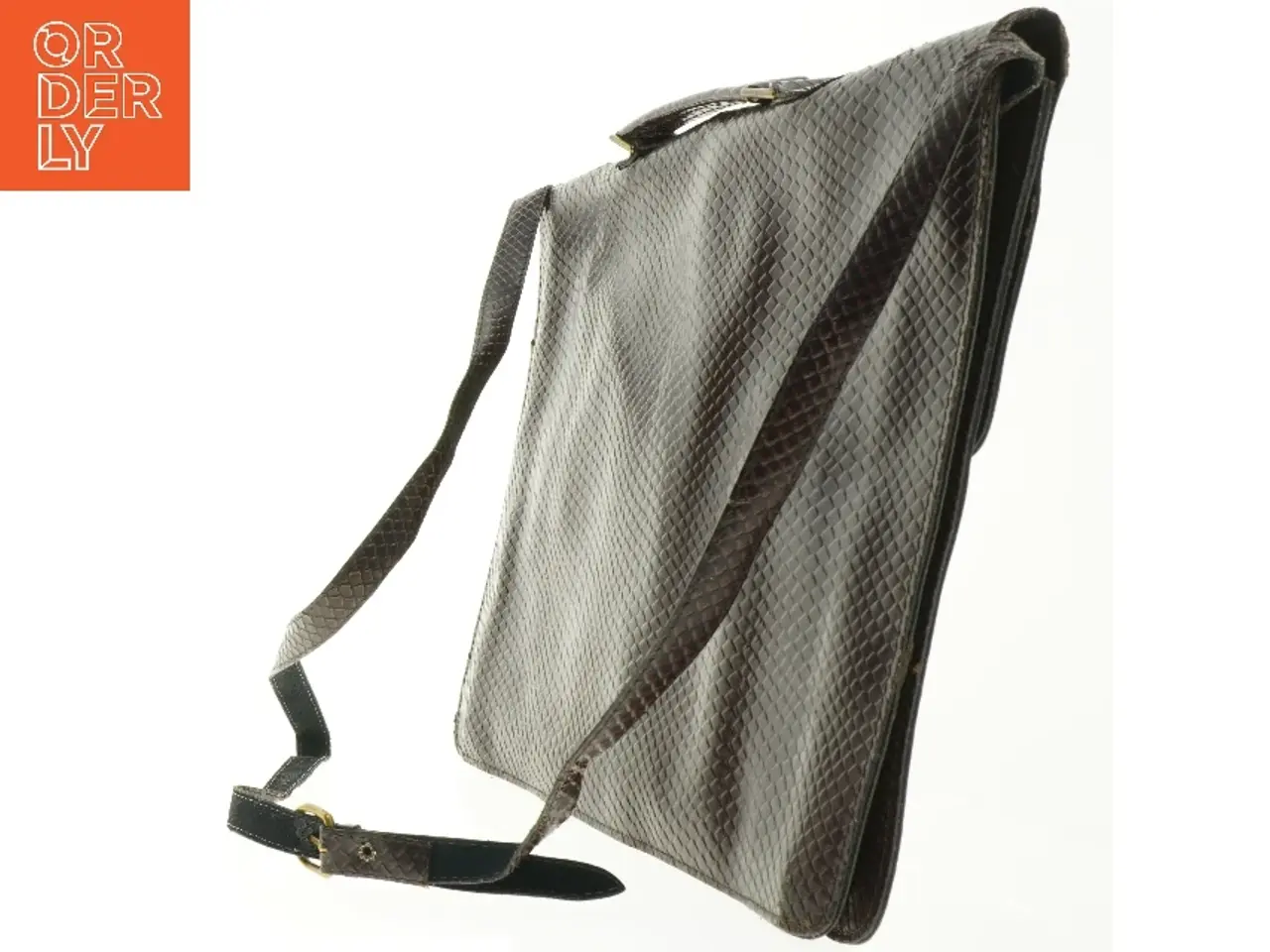 Billede 2 - Brunt skind skuldertaske (str. 36 x 30 cm.)