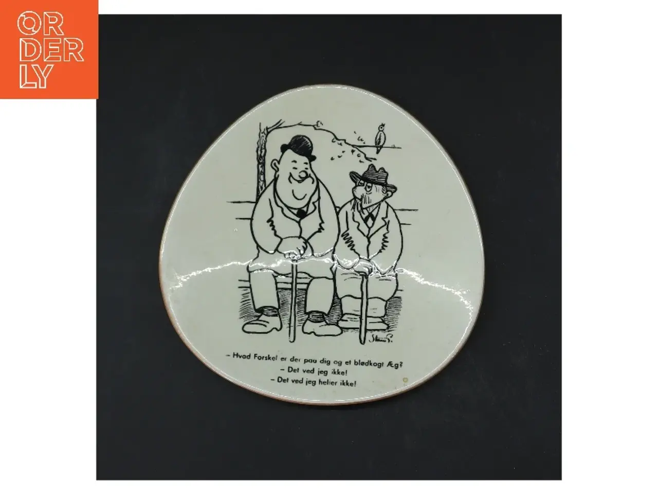 Billede 1 - Keramisk vægplatte med tegneserie-motiv fra Knabstrup (str. Ø 15,5 cm)