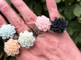Ring, blomst, dahlia, forsølvet, onesize