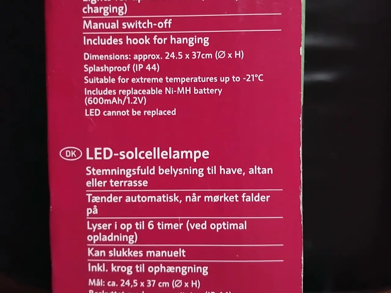 Billede 4 - LED SOLCELLAMPE / SOLAR LANTERN MELINERA