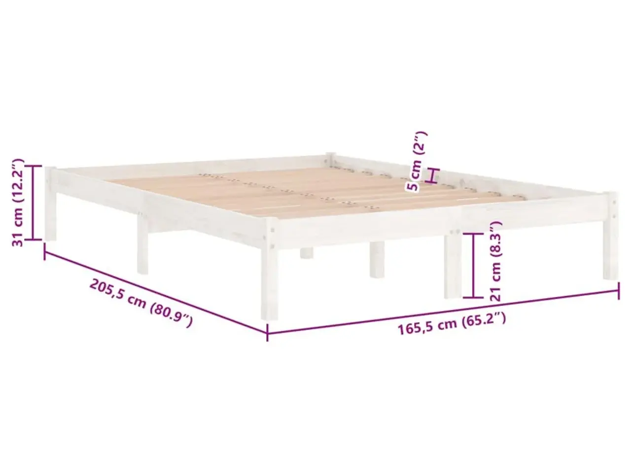 Billede 8 - Sengeramme 160 x 200 cm i massivt fyrretræ - hvid