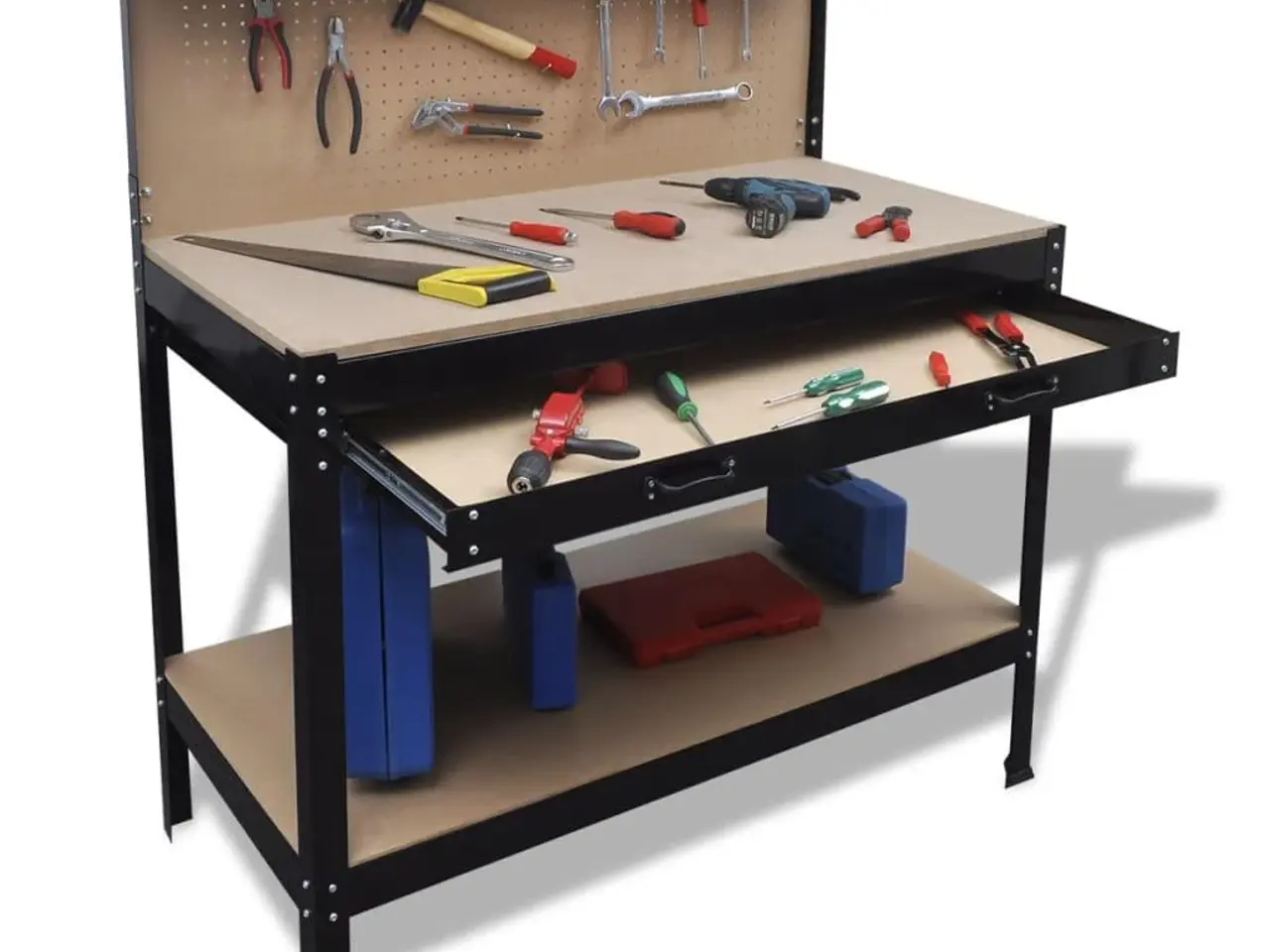 Billede 1 - Arbejdsbænk med stiftplade og skuffe - stål og MDF, 115 × 55 × 140 cm
