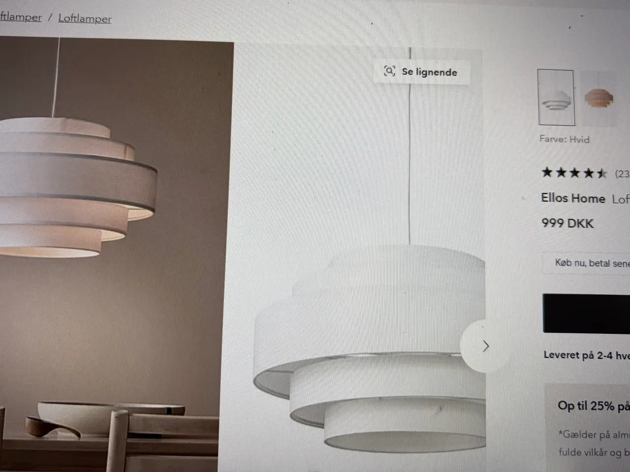 Billede 3 - Hvid lampe i stof
