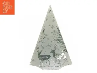 Dekorativt juletræ i glas med rensdyrmotiv (str. 24x16 cm)