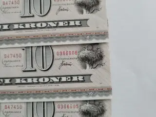 Bankfriske 10 kroner. 1974. Den med storke