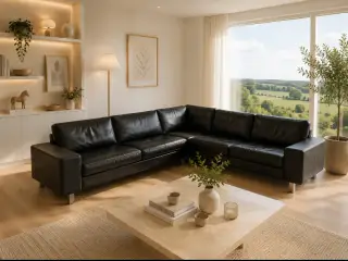 Mogens Hansen MH221 Dobbelt hjørnesofa sort læder.