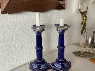 Lysestager antik koboltblå porcelæn. 