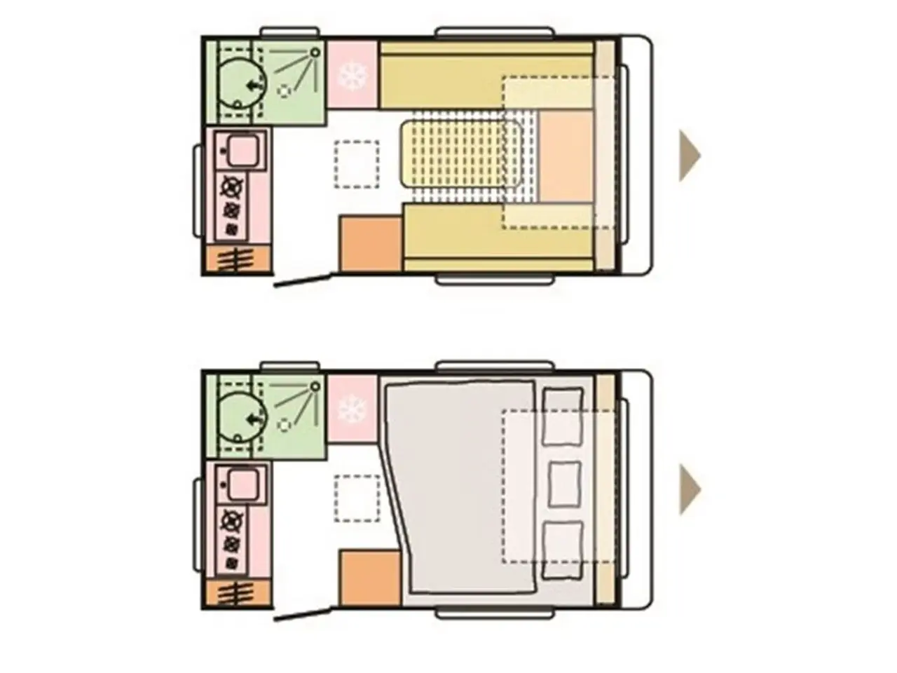 Billede 14 - 2026 - Adria Altea 362 LH   Enkeltsenge m/udtræk, rundsidde-gruppe, panorama vindue, el-gulv-varme, TV-holder,  stort 142 l. køleskab/ fryser