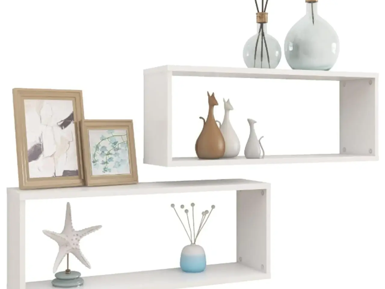 Billede 3 - Væghylder 2 stk. 60x15x23 cm kubeformet konstrueret træ hvid