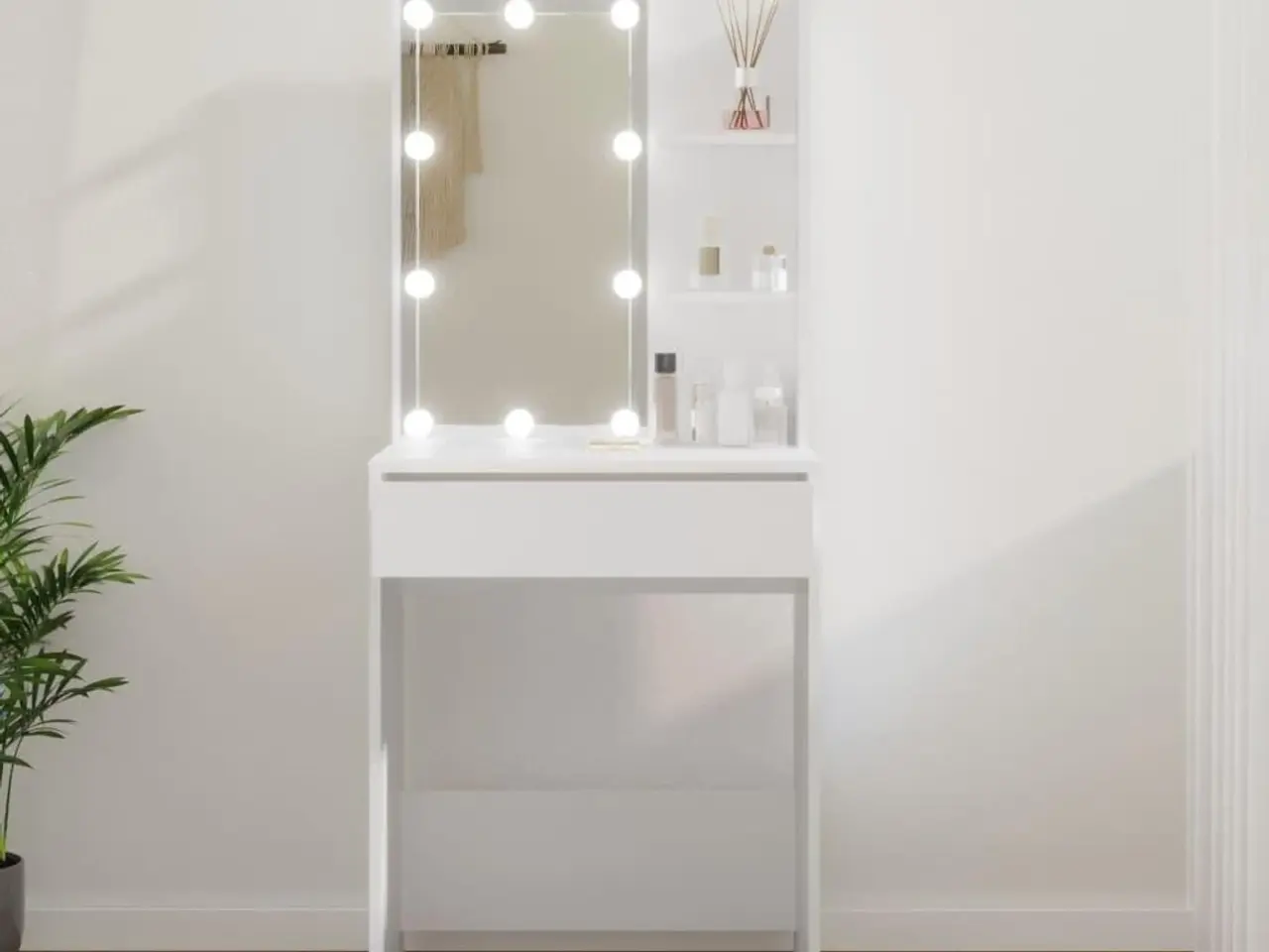 Billede 1 - Makeupbord med LED-lys 60×40×140 cm - hvid