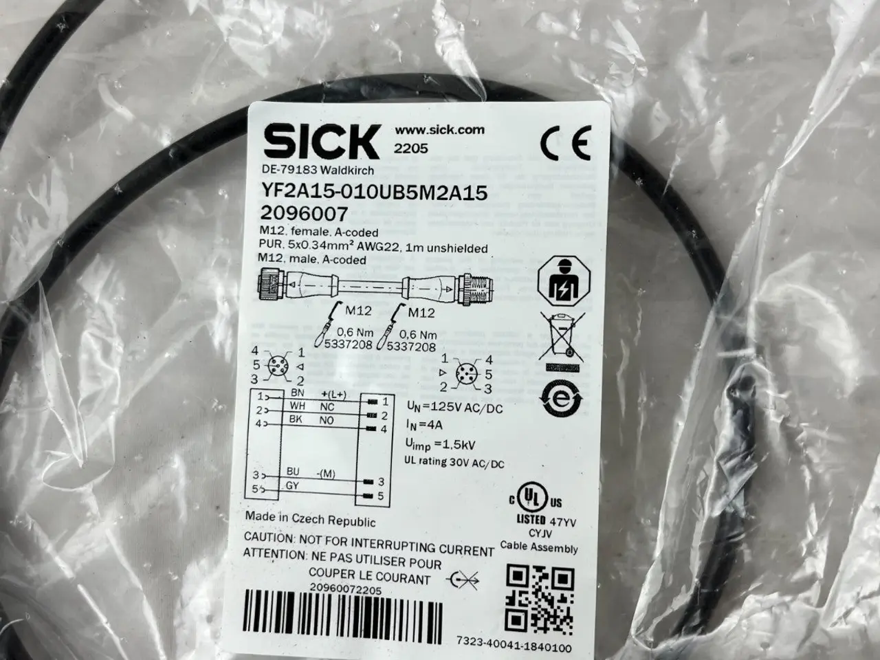 Billede 3 - SICK YF2A15-010UB5M2A15 M12 Sensor kabel 1m 5-Pin