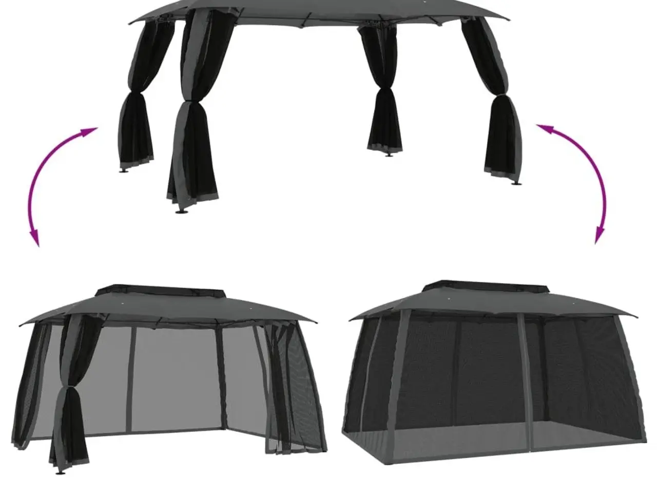 Billede 6 - Pavillon 3,93 x 2,93 m med dobbelt tag og meshvægge - antracitgrå