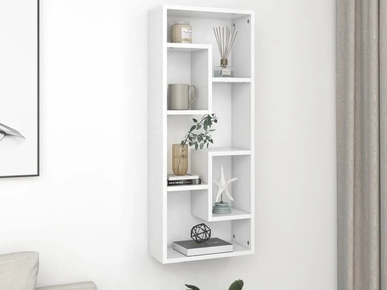 Billede 1 - Væghylde 36 × 16 × 90 cm i hvidt konstrueret træ