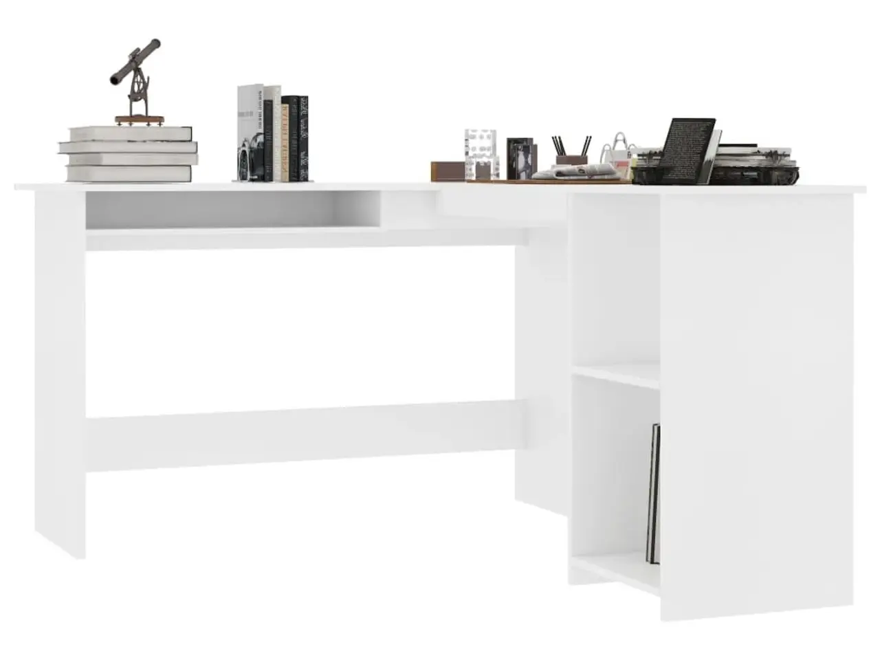 Billede 3 - L-formet skrivebord med tastaturbakke 120 x 140 x 75 cm - hvid